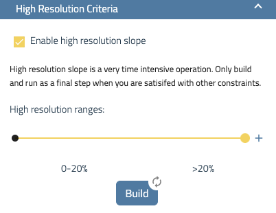 High resolution slope criteria allows you to choose the percent slope for any aspect between 0 and 20 percent