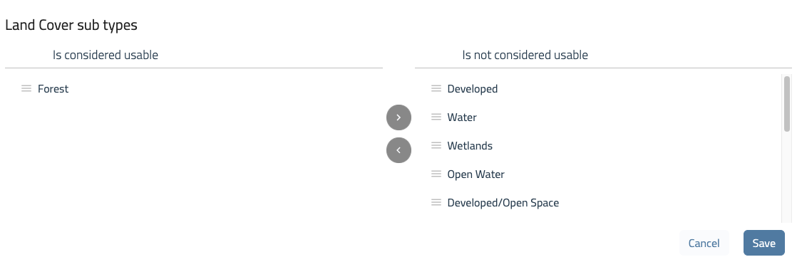 Choose which landcover is usable to your project in the land cover customization menu