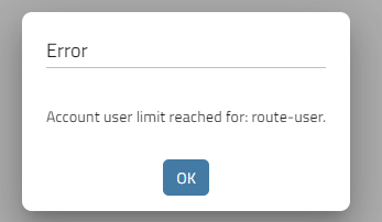 Account user limit reached for error